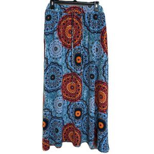 Size 2XL Mandala Print Bohemian Maxi Skirt Bright Orange, Blue, Red